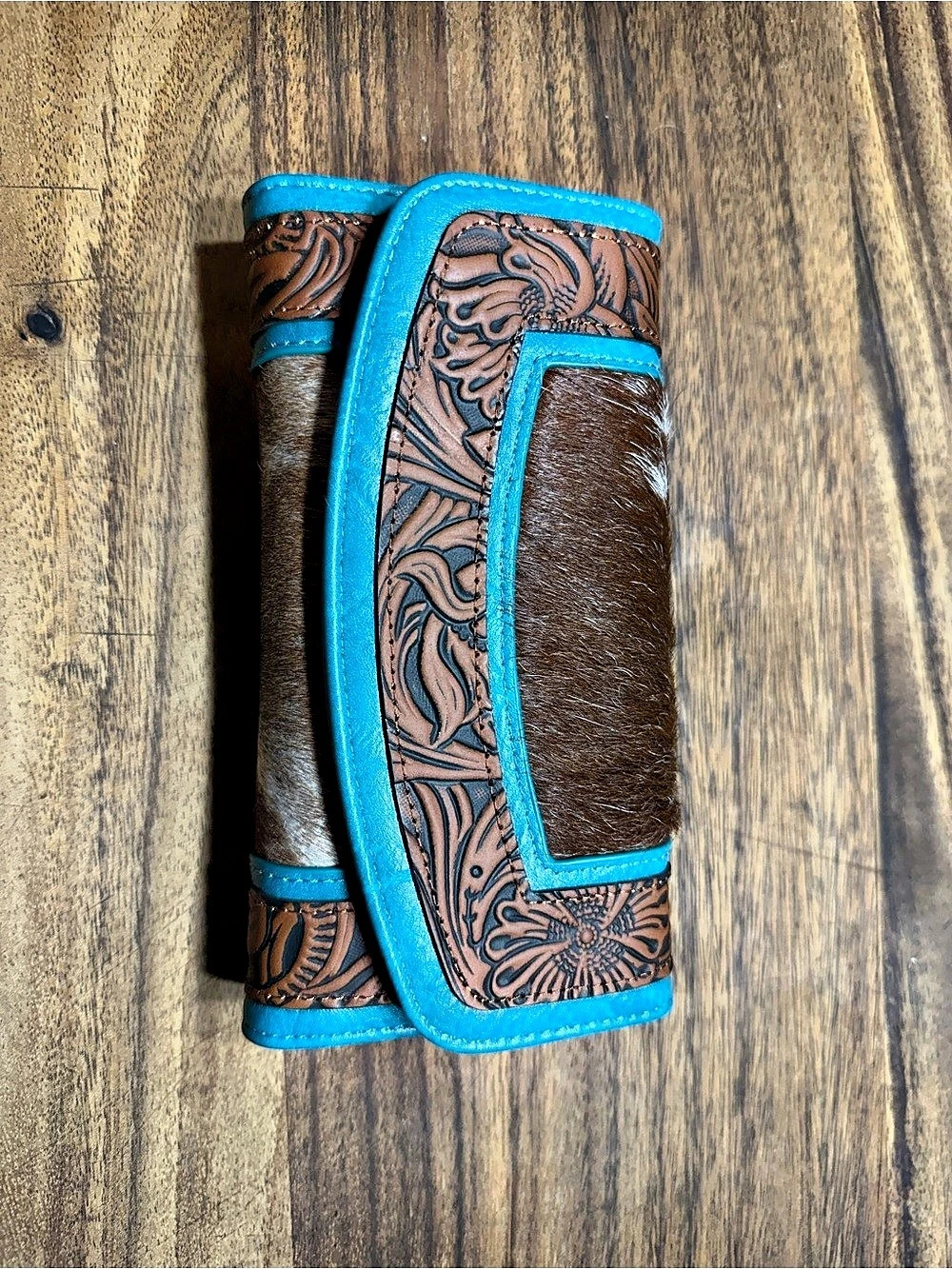 Montana West Hair-on-Hide Paisley Wallet in Blue & Brown